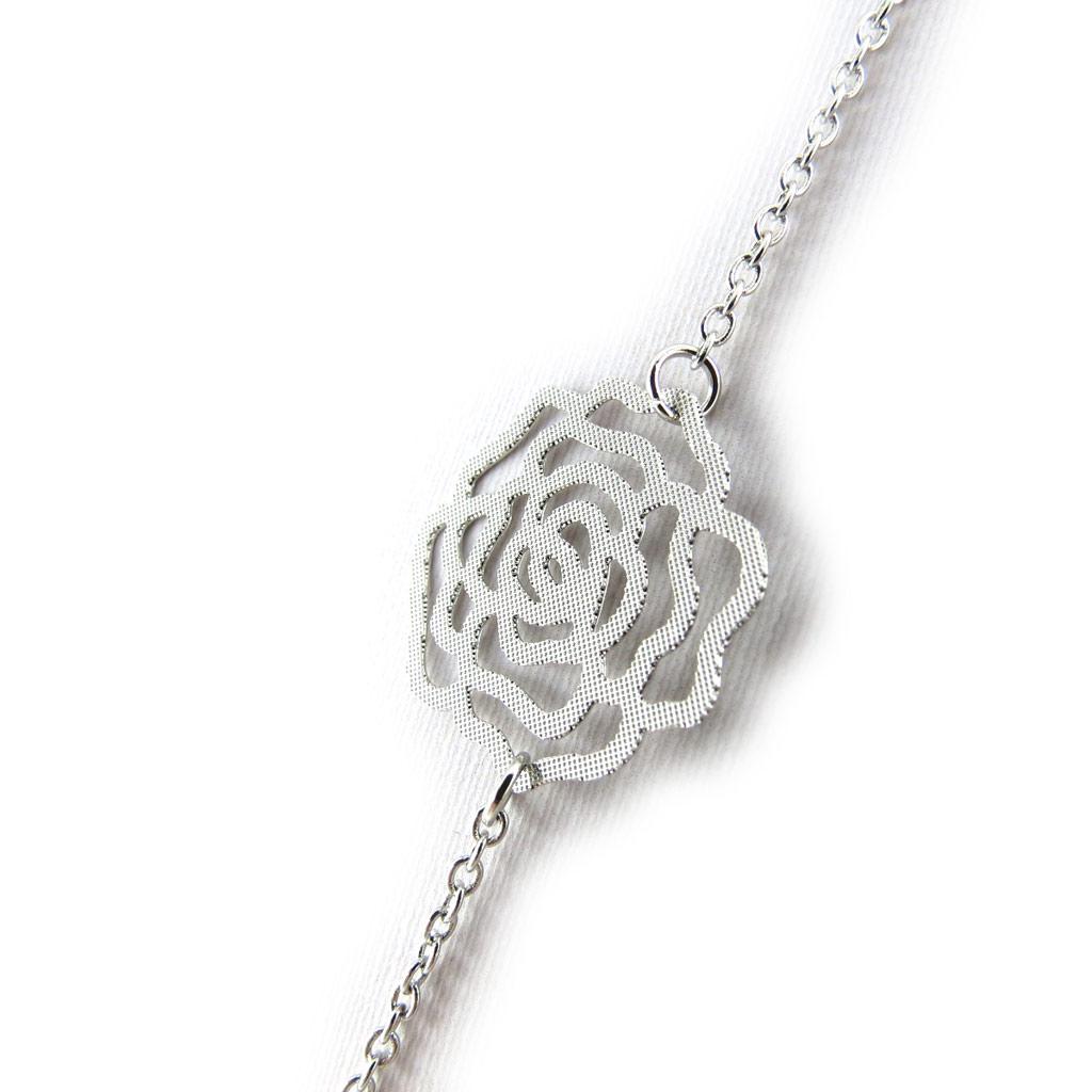 Les Trésors De Lily [N1188] - Silver 'Rosa Romantica' Designer Necklace