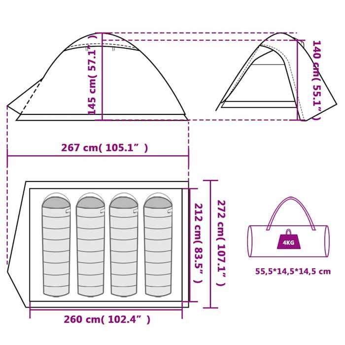 VidaXL Camping Tent 4 Person, Shade Tent with Carry Bag, Portable Awning with Sidewalls for 94336