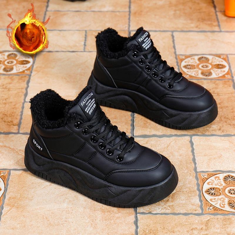 Scarpe da neve casual da donna, stivaletti alla caviglia con plateau spesso e lacci antiscivolo con fodera in pelliccia sintetica, stivali corti caldi invernali da passeggio per donna