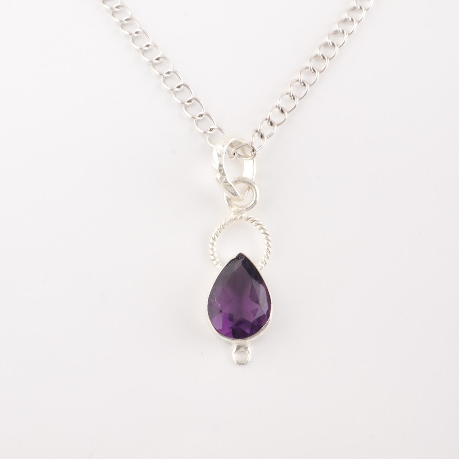 

925 Sterling Silver Amethyst Teardrop Pendant Natural Gemstone Jewelry 1.40 PP-12-7
