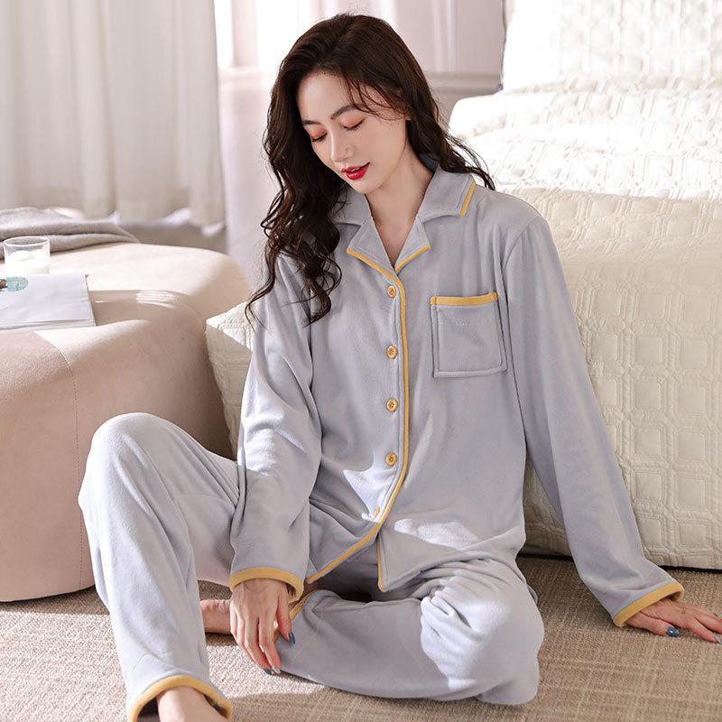 Pajamas Women'S Autumn And Winter Coral Fleece Thin Fleece Warm Island Fleece Women'S Winter Flannel Large Size Loungewear Set