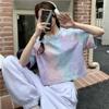 Women's Summer American Retro Tie-dye Short-sleeved T-shirt Thin Design Niche High-waisted Short Revealing Tops
