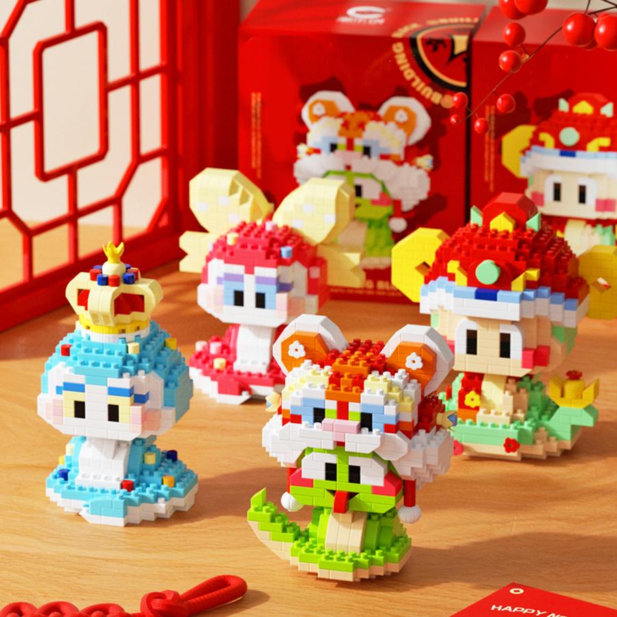 Children's Creative Assembly Building Blocks Toy Gift God of Wealth, Zodiac, Snake Desktop Ornament, Birthday Party Small Gi