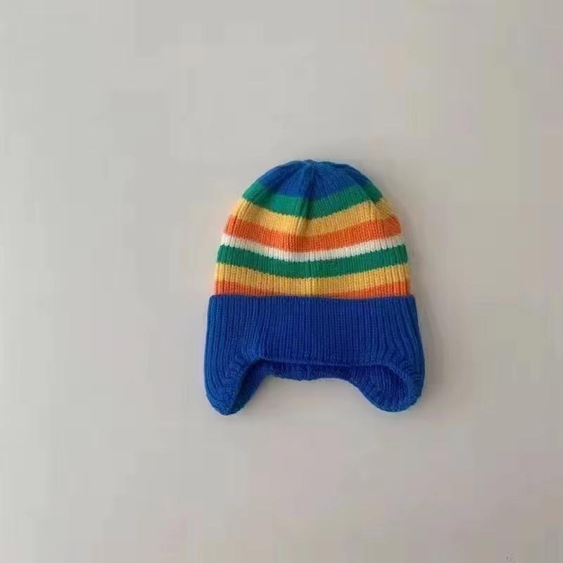 Winter Baby Knit Hat Korean Striped Rainbow Beanie Cap for Toddler Boys Girls Colorful Kids Warm Ear Protection Caps Bonnet