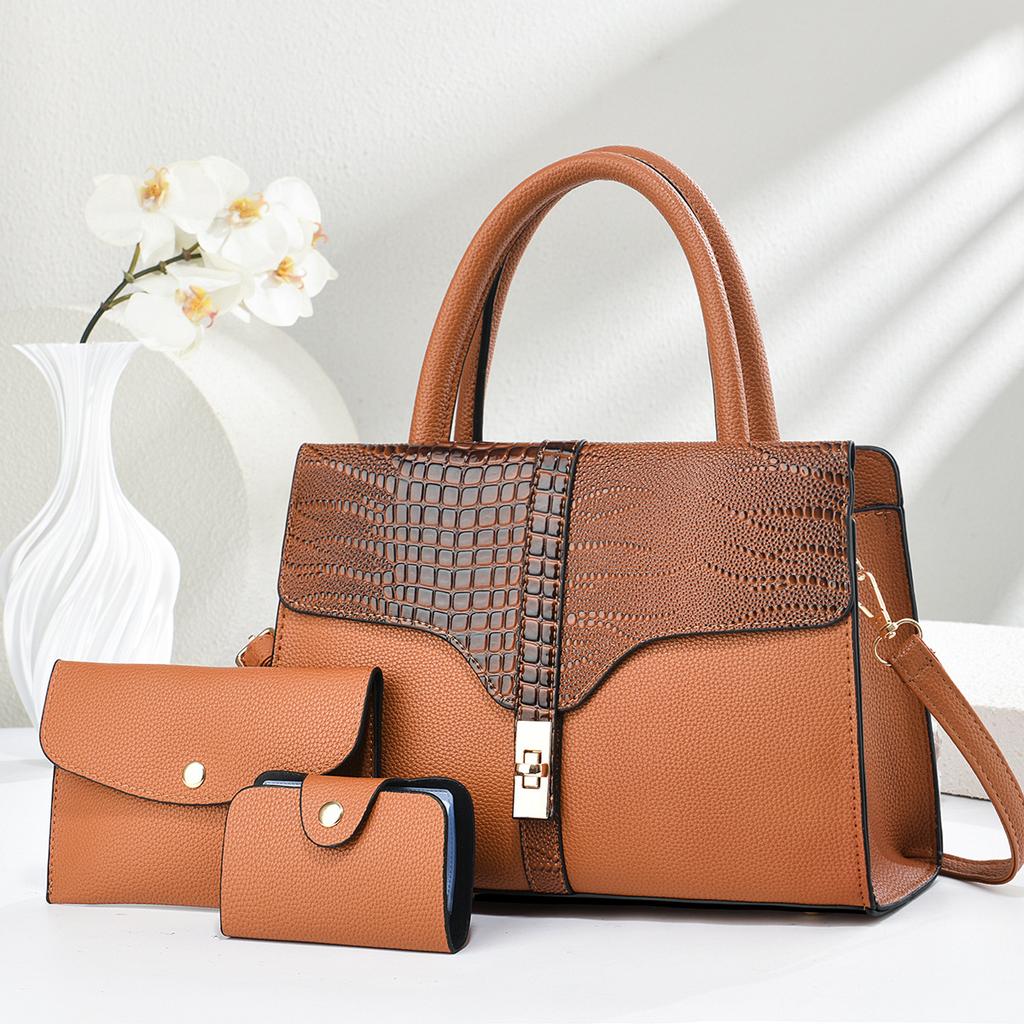 Casual large-capacity tote handbag 2026 new textured crocodile pattern simple shoulder child and mother bag
