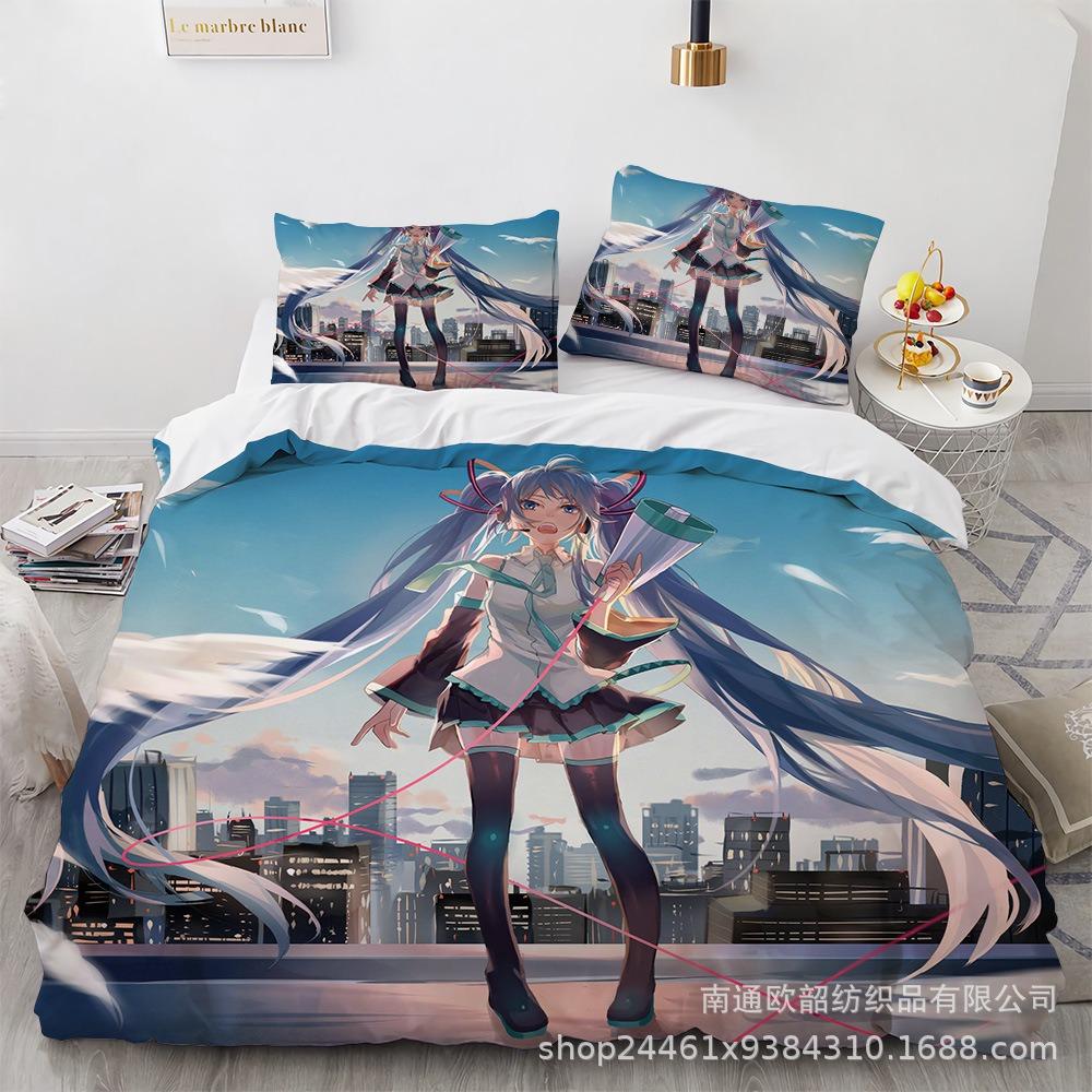 Hot Anime beautiful girl Hatsune Miku Balinese Duvet Cover Set Bedding with 1-2 Pillowcases Room Teens Bedroom Decor Fans Gift