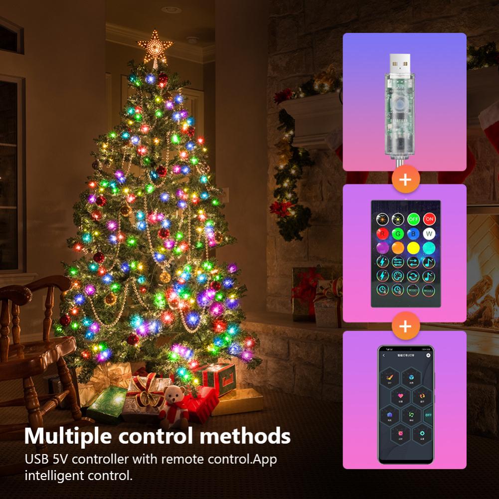 2M/5M/10M/15M/20M RGBIC LED String Fairy Lights Bluetooth String Lights Smart APP Remote One To One Control Christmas Decoration