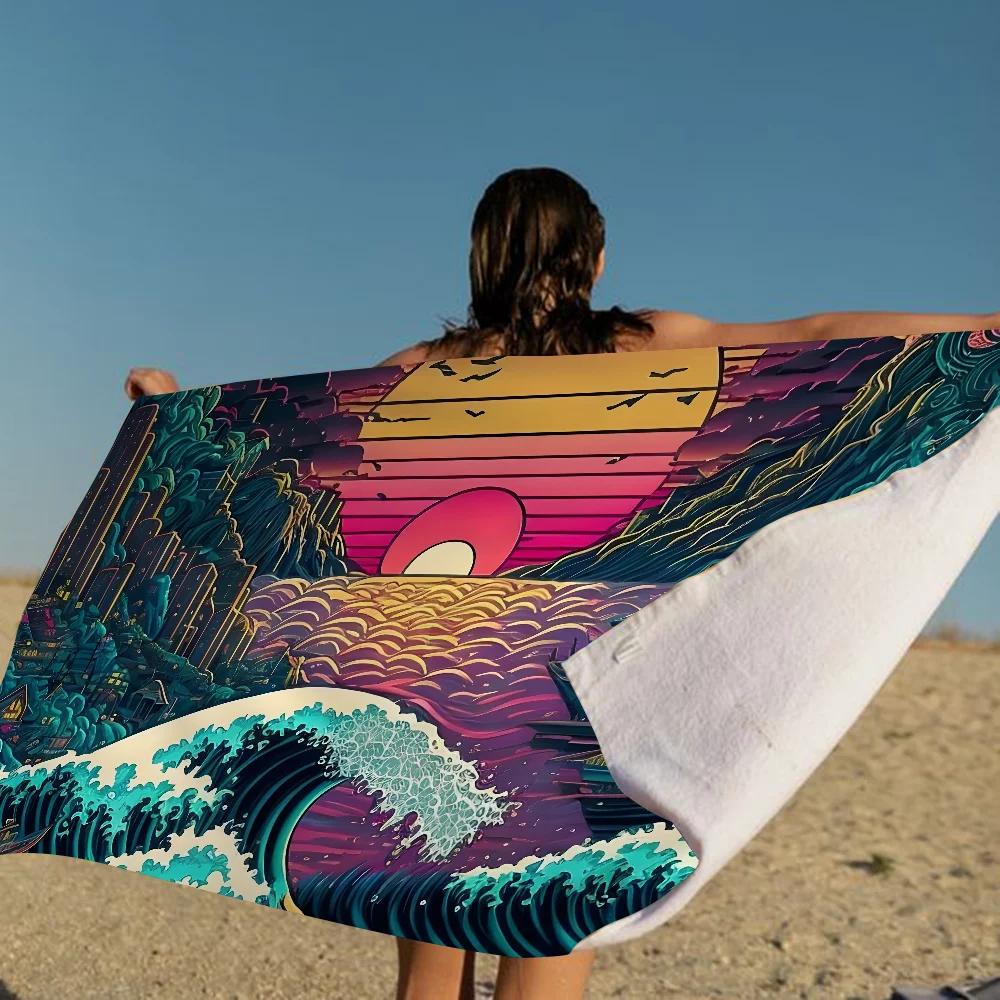 Japanese Wave Art Towel Microfiber Beach Towel Absorbent Quick dry Soft Yoga Swimming Resort Mountain Climbing Towel