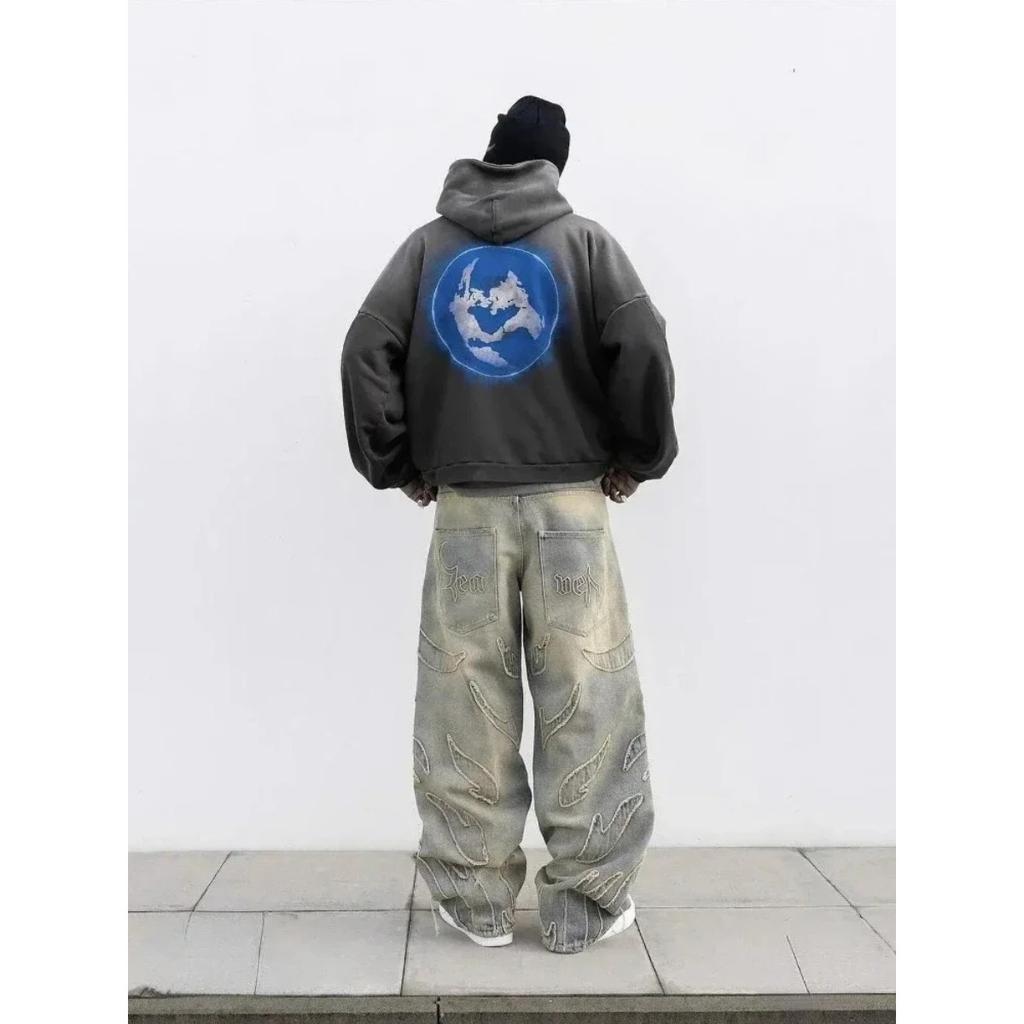 STREETRICH American New Fashion Patch Baggy Casual Jeans for Men and Women Y2K High Street Harajuku High Waist Wide Leg Denim Trousers