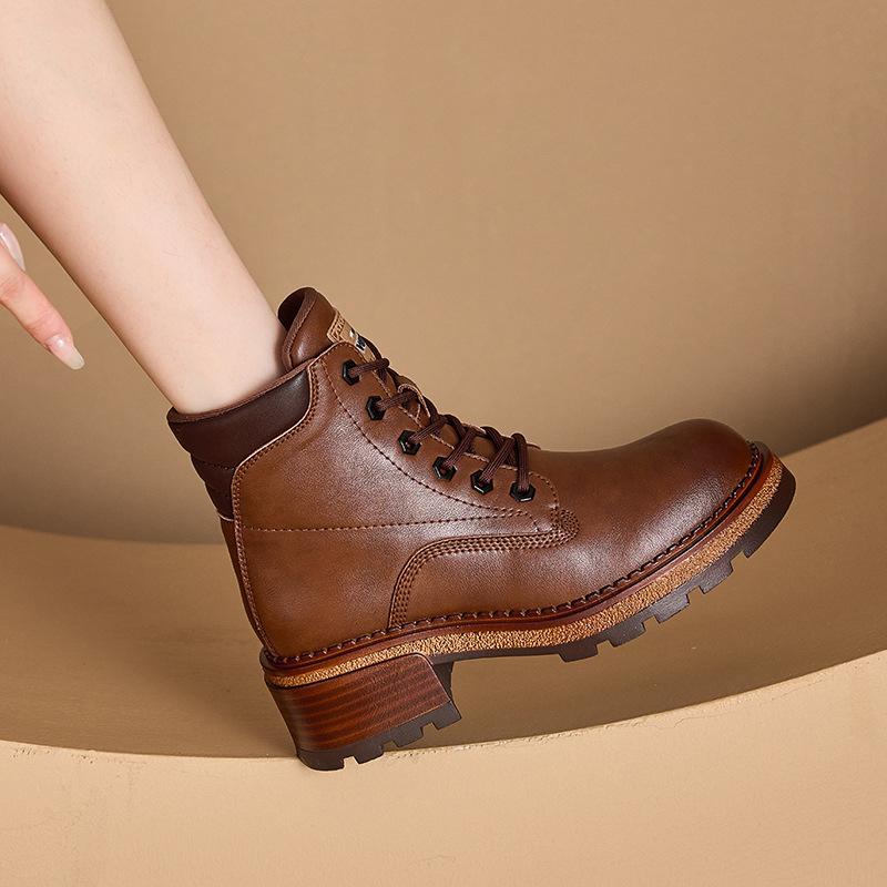 

Женские повседневные ботинки из натуральной кожи в стиле ретро, небольшого размера, на шнуровке, стелька для увеличения роста, женская обувь на платформе 38