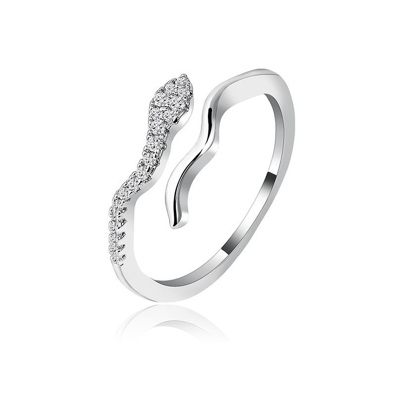 

4A zircon ring with a delicate glossy finish, high-quality hand decoration, copper-plated real gold, serpentine opening ring one size fits all (open end)