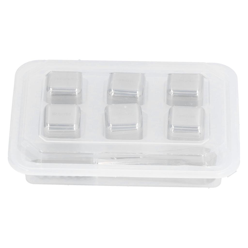 6Pcs Stainless Steel Ice Cubes Reusable Whiskey Wine Beer Beverages Ice Stone with Clamp