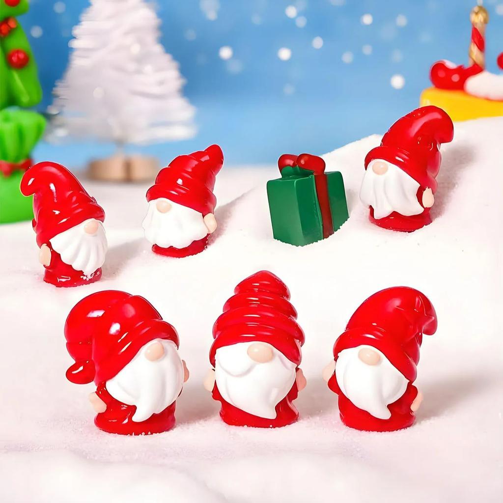 6/12Pcs Cute Mini Resin Gnomes Red Christmas Figurines For Diy Fairy Garden Fall Winter Thanksgiving Potted Plant Decor Gift