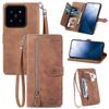 For Xiaomi 14T Zipper Wallet Case with Strap Flower Imprint PU Leather Phone Cover