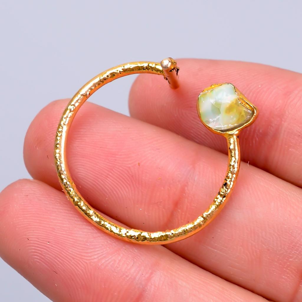 Ethiopian Opal Stone Gold Plated New Electroformed Elegant Eternity Ring Jewelry V-61
