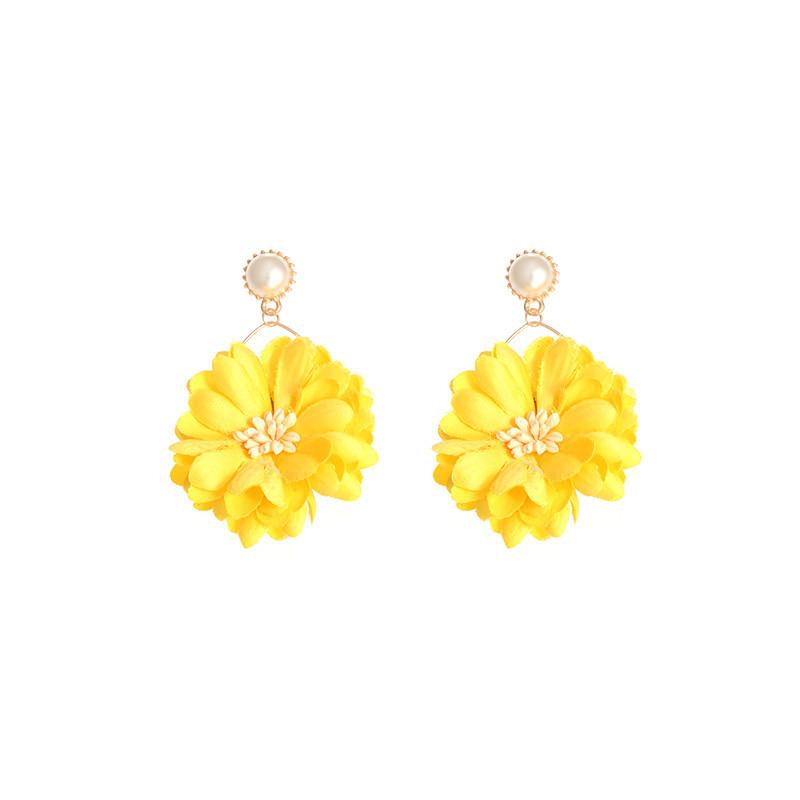 Fashion Fabric Flower Earrings With Pearl Dangles For Casual Daily Wear
