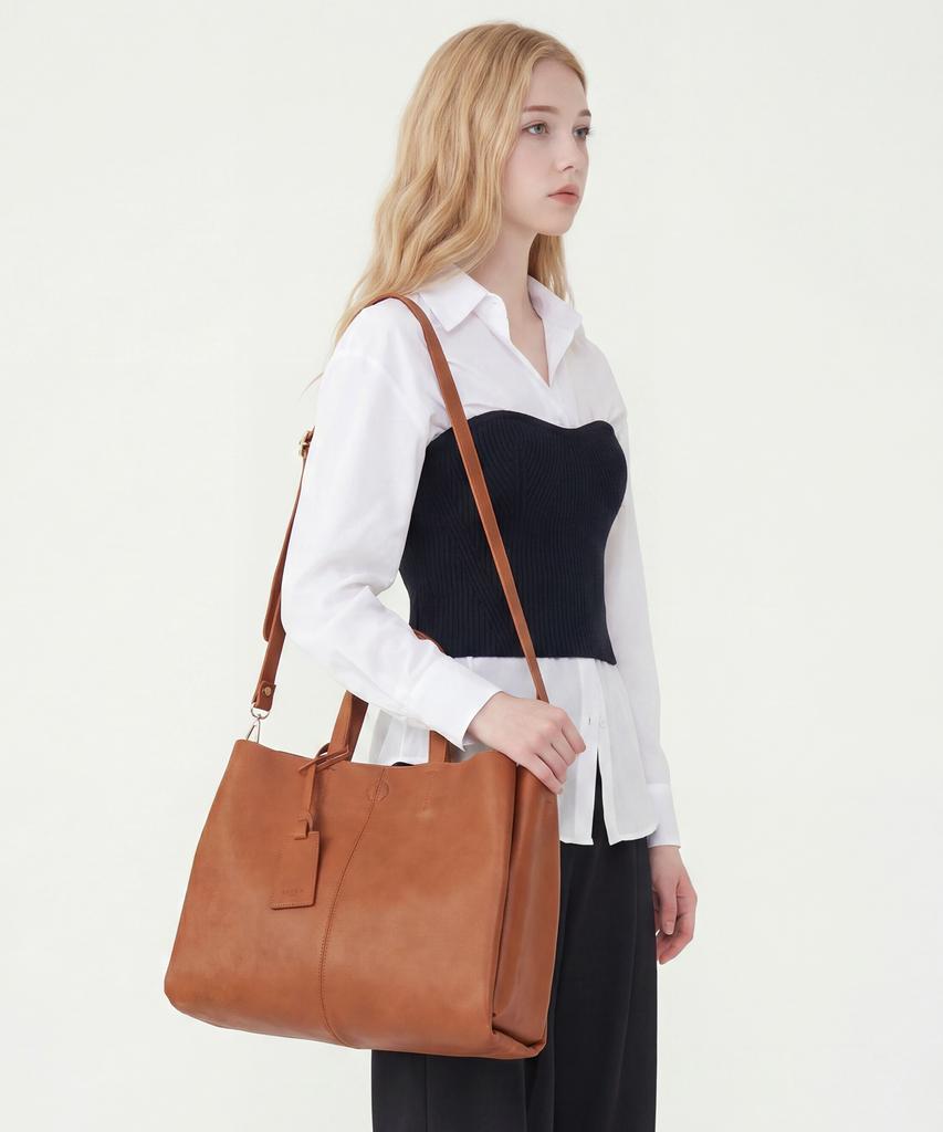 Studio Saera Jumbo Modern Tote Bag H16H276 Tan