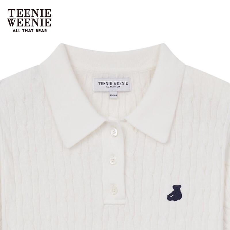 Teenie Weenie Women's Bear Cartoon Short-Sleeve Polo Knit Sweater