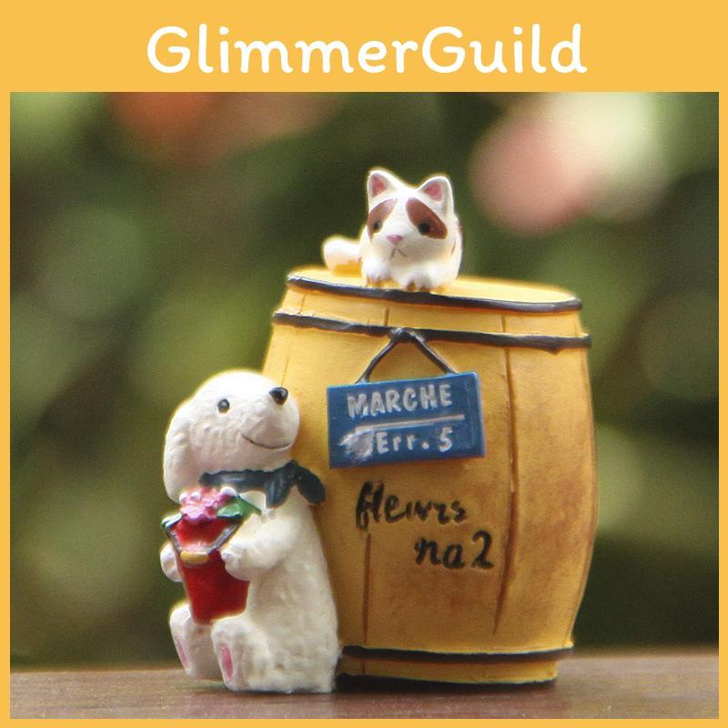 Cartoon Cute Wine Barrel Cat And Dog Mini Model Ornament For Garden Decoration