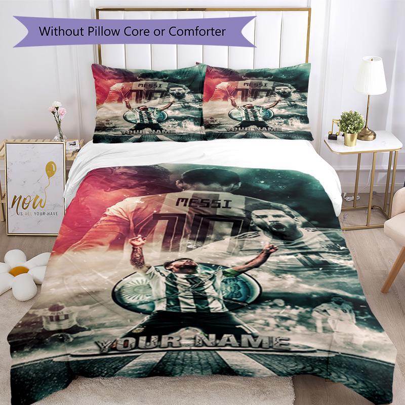 Football Messi Personalized Name Bed Sheet Set Design for Bedrooms Soft Bedding Home Decor Perfect Gift for Women/Men