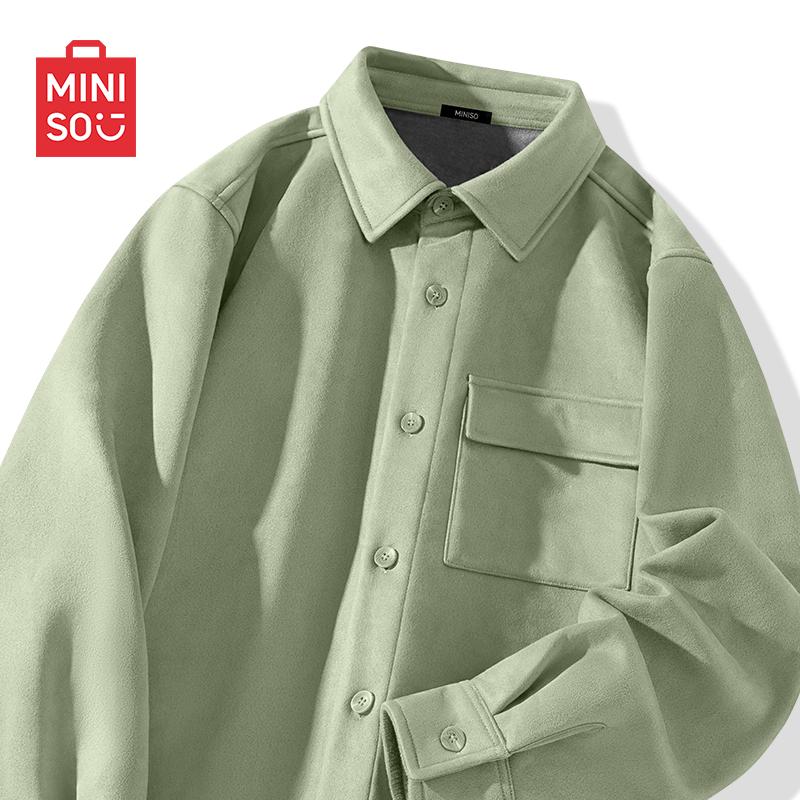 

MINISO Men s Autumn/Winter Plush Lined Retro Lapel Shirt Jacket 2XL