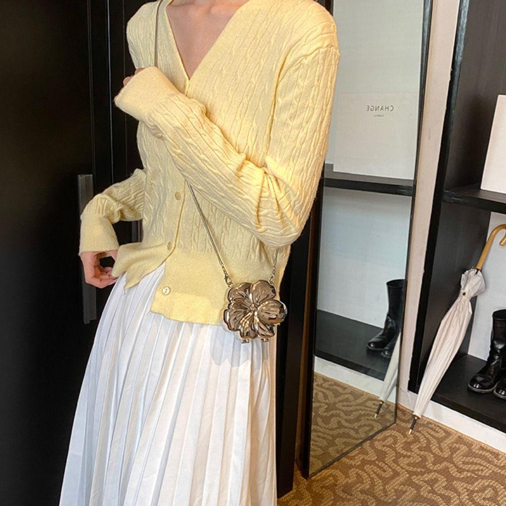 Acrylic Banquet Chain Bag Silver Funny Party Bag Portable Bright Flower Shoulder Bag  Outdoor