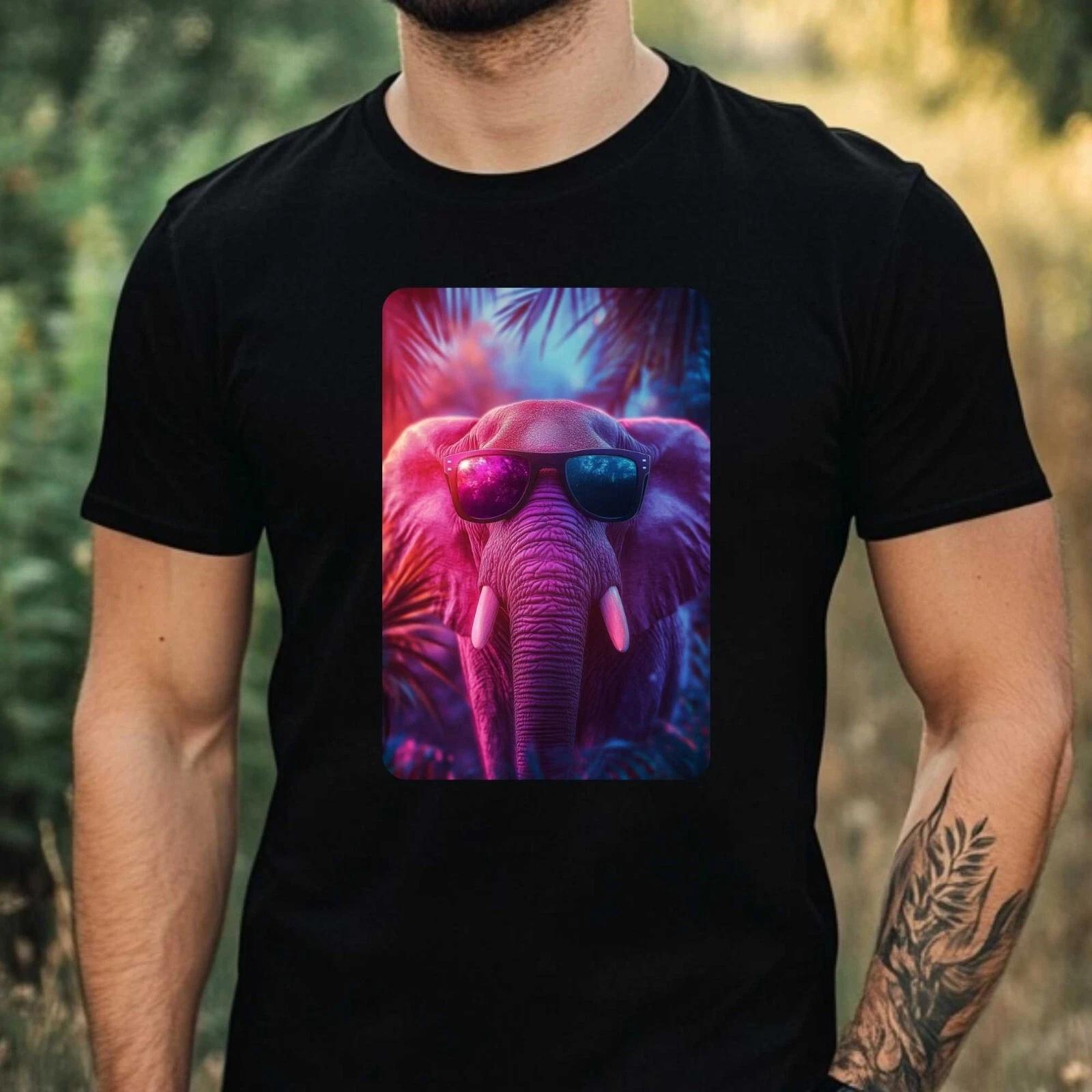 T-Shirt Herren Elefant mit Sonnenbrille Motiv Baumwolle Größe XS bis 5XL XXXXL