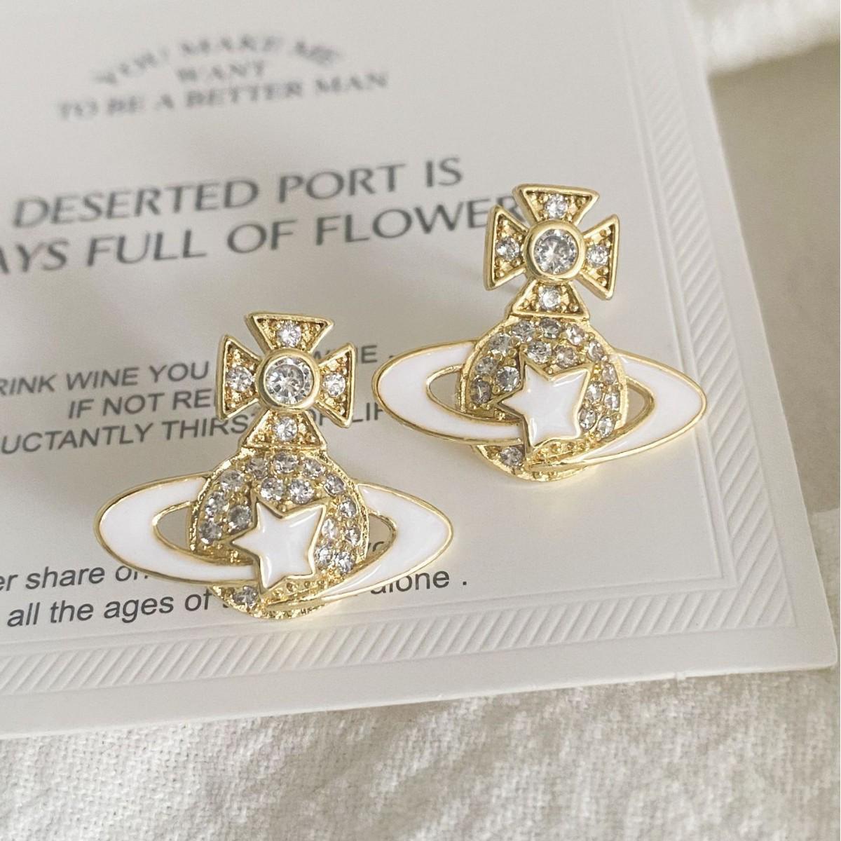 Empress Dowager Enamel Star Saturn Earrings with Zircon Accents: Luxurious, Fashionable, and Versatile Accessories