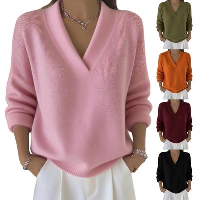 Women's Fashionable Long-sleeved -color Pullover Knitted Sweater Top
