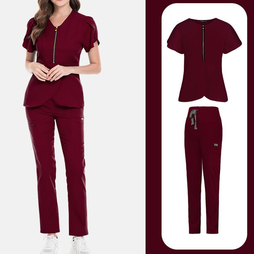 Ladies' Comfortable And Casual Solid Color Short Sleeved Pants Protective Suit Set