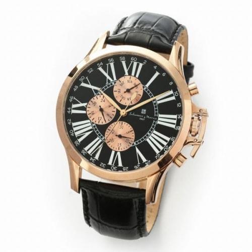 Authentic Salvatore Marra Wristwatch SM23101-PGBK, Water Resistant, Date and Day Display, Leather Strap, PGBK