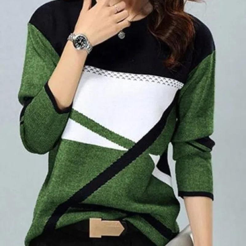 Dámská trička Trička s 3D geometrickým kontrastním potiskem Dámské Volný Dlouhý rukáv Elegantní Harajuku trička s výstřihem do O Dáma Podzim Zima