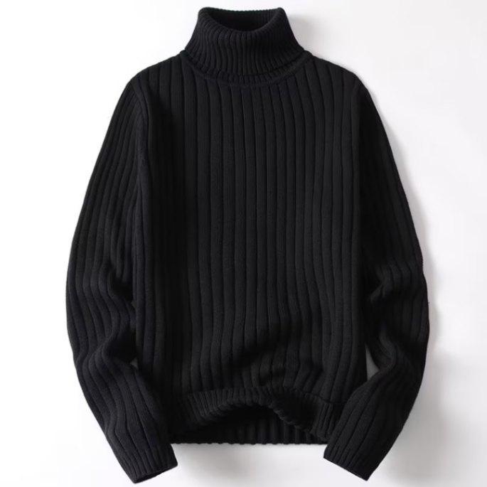 Men s Versatile Slim Fit High Neck Knit Sweater for Autumn & Winter M чёрный