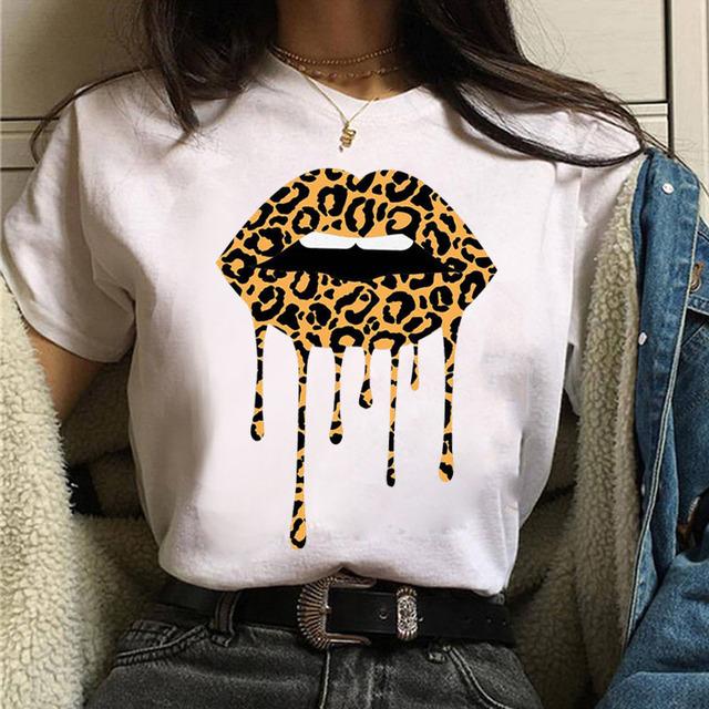 Fruit And Lips Print T Shirt New Fashion Women T Shirt Harajuku Tops Female Graphic Tee Ladies Cute Tee Shirt White Woman T-Shi