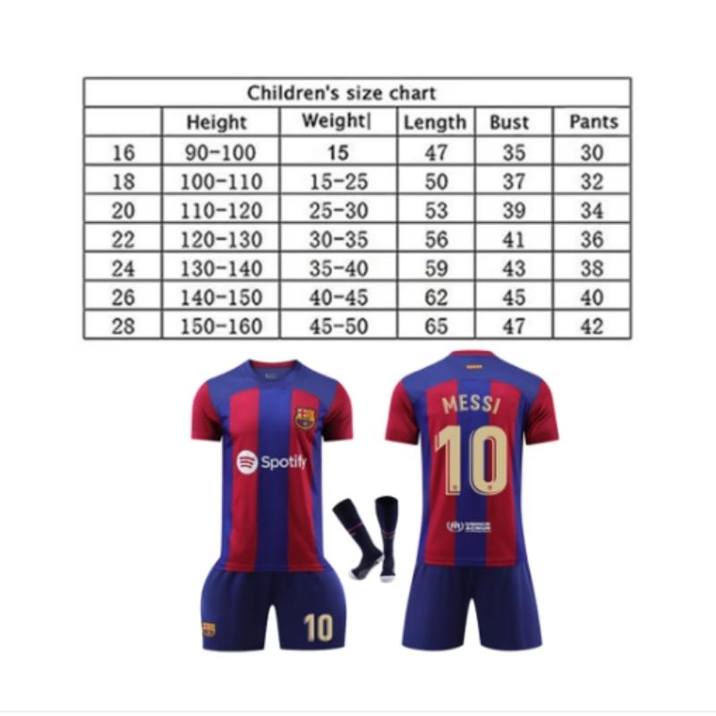 Barcelona Messi #10 Football Jersey Kit, Children Sportswear, Red Polyester