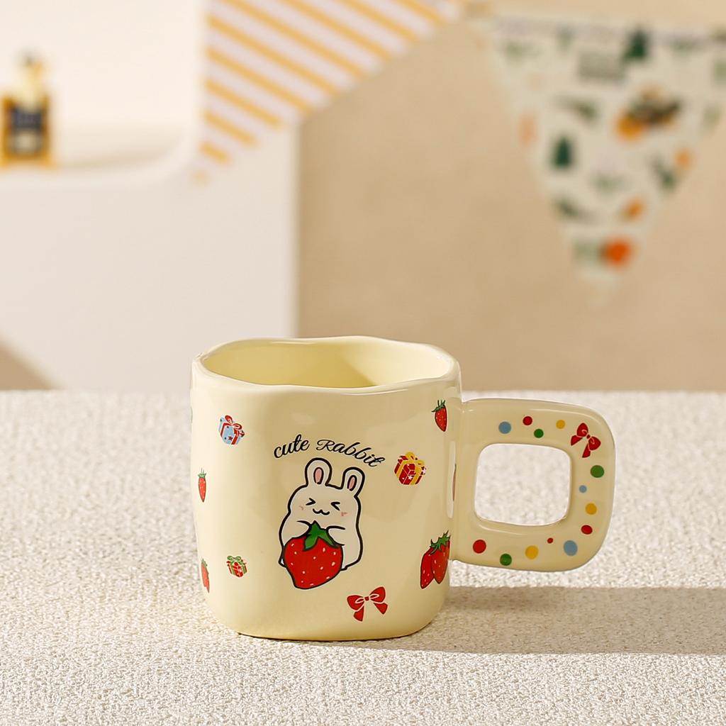 Cute Pet Cartoon Animal Ceramic Cup Cube Mug High Looking Couple Drinking Water Cup Student Breakfast Cup Coffee Cup