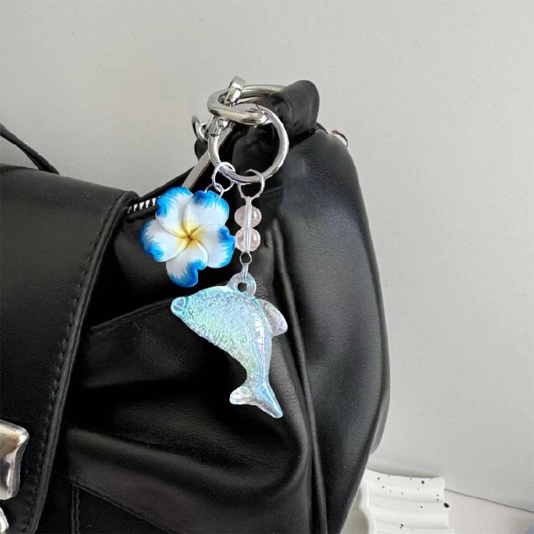Lovely Dolphin And Flower Keychain Plastic Construction Bag Hanging Pendant Cute Gift For Girls Teens Students