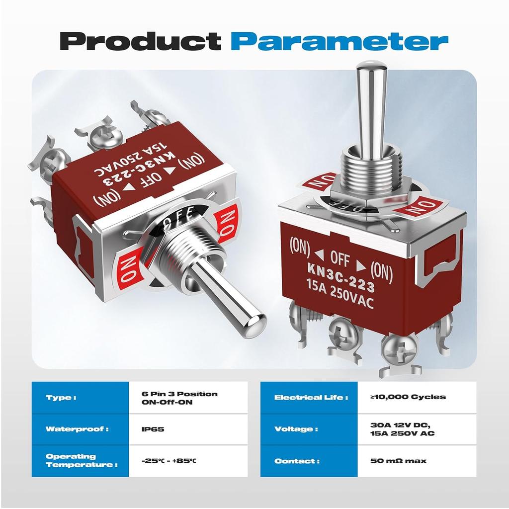 Momentary Toggle Switch,Malicele DPDT 6 Pin (ON)-Off-(ON) Waterproof 30A 12V DC,15A 250V AC Marine Toggle Switch 12V Heavy Duty With Boot Cover Cap