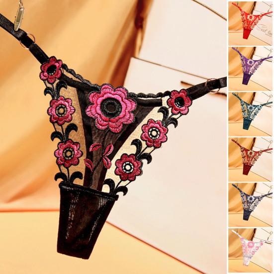 Perizoma da Donna Lavorazione a Maglia Trasparente Applicazione Asciugatura Rapida Vita Bassa Regolabile Rete Ricamo Floreale Mutandine da Donna per Luna di Miele