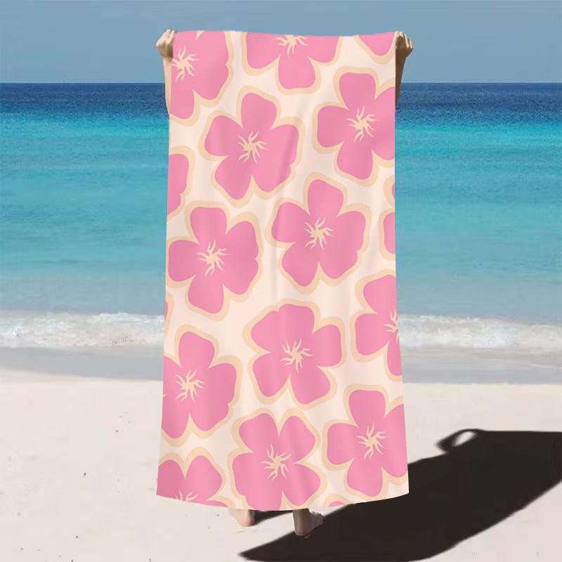 Soft Pink Floral Lightweight Beach Towel, Absorbent Stylish for Summer Beach Pool Hand Towel