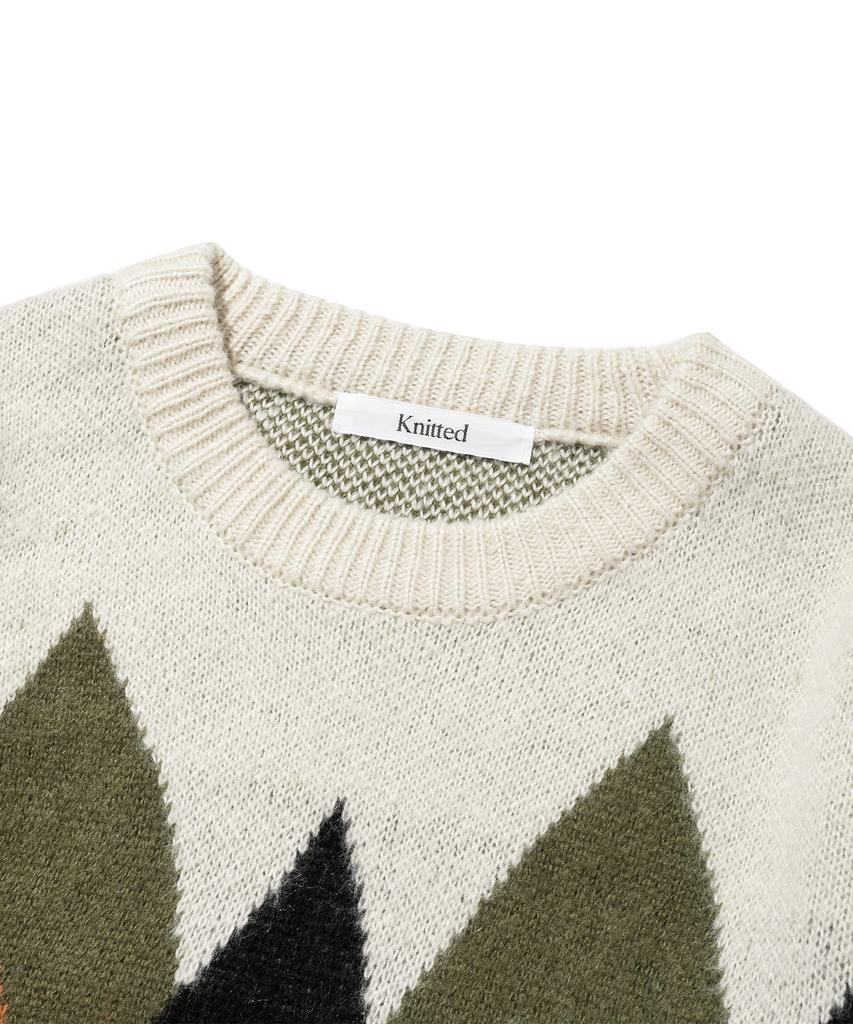 KNITTED Bulky Brush Argyle Knit Khaki