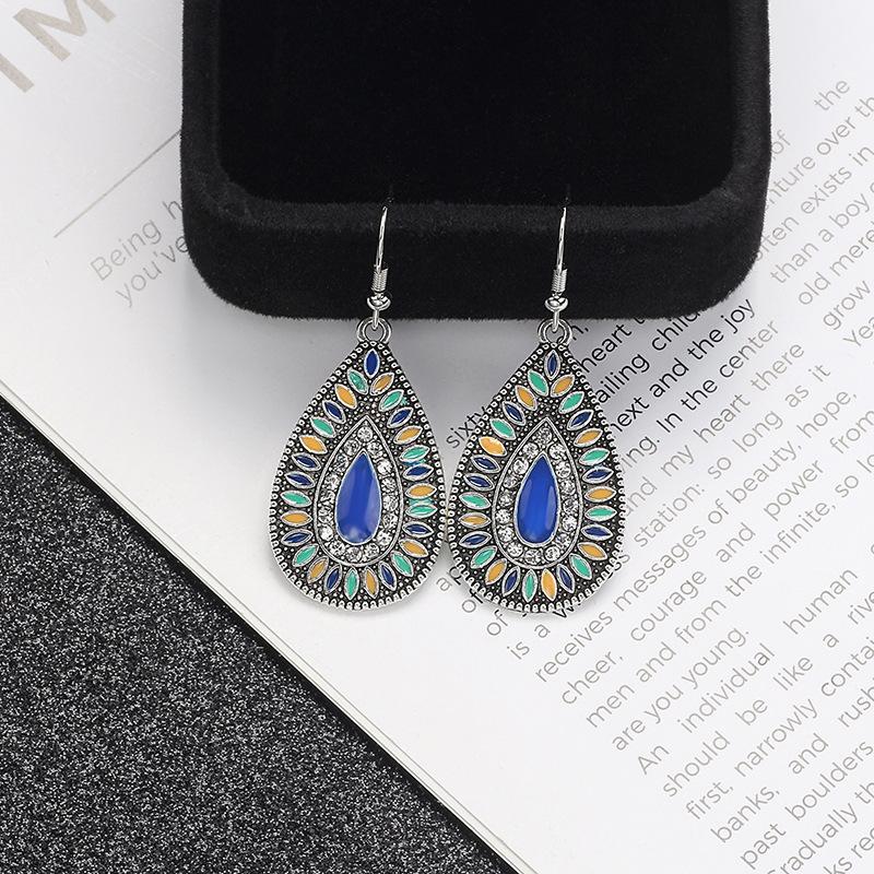 Turquoise Earrings, Vintage Owl Geometric Dream Catcher Feather Fringed Earrings Female