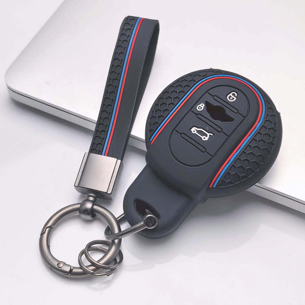 Silicone Car Key Fob Cover Case with Keychain for BMW Mini Cooper F54 F55 F56 F57 F60 3, Fits BMW Cooper F54 F55 F56 F57 F60 Sport Stripe Soft Skin чёрный