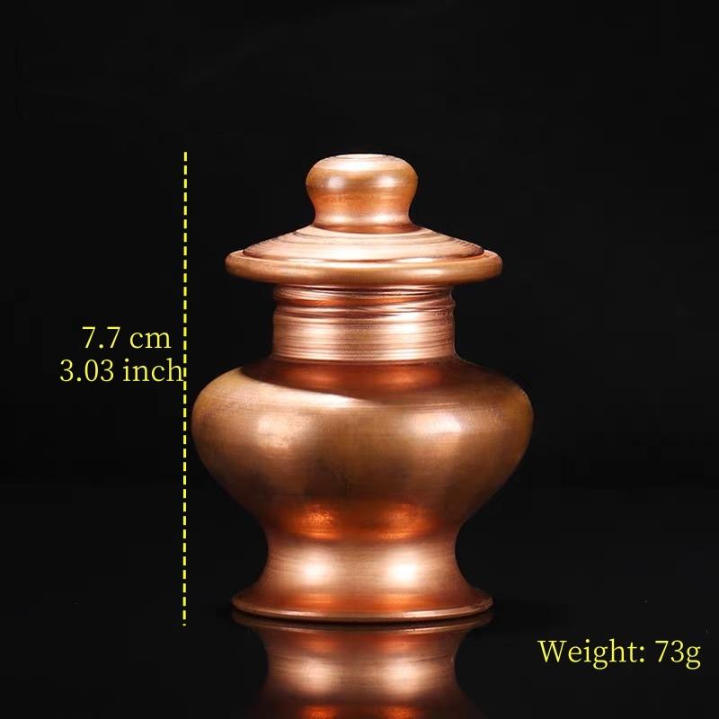 Buddhist MIni Tantric Bottle,Copper Tribute Organizer , Auspicious Luster, Red Tibetan Spices Storage Bottle, Desktop Decorative