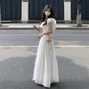 Women's White Off-Shoulder Ruffle Dress - Summer Vacation French Style, Slimming Waist, Backless, Long Design