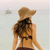 Ladies' Summer Solid Color Hollow Out Large Brim Beach Sun Hat, Pure Straw Crochet Sun Hat Suitable For Hiking