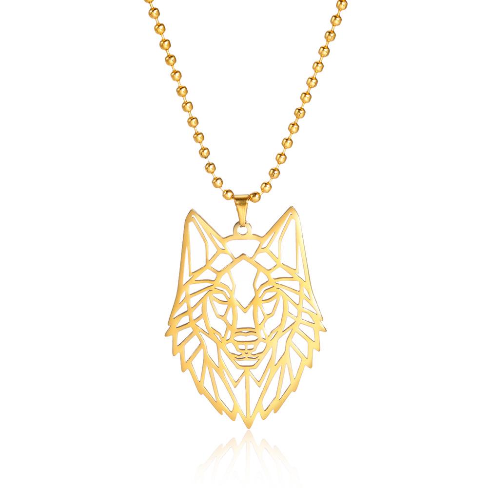 Titanium Steel Wolf Head Pendant Necklace with Forest-Themed Hollow Carving