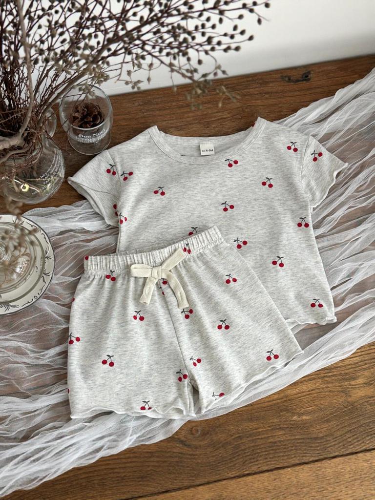 Baby Cherry Print Summer Shorts Set - Breathable Cotton Two-Piece Loungewear