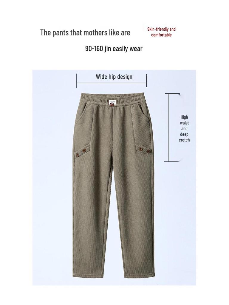 2024 New Style Plus Velvet Thick Slimming Harem Pants for Middle-Aged Women: Autumn/Winter Fashion