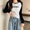 Autumn Tops for Women, New Long-sleeved T-shirts with Design, Color-blocked Embroidered Letters, High-end Inner Bottoming Shirts